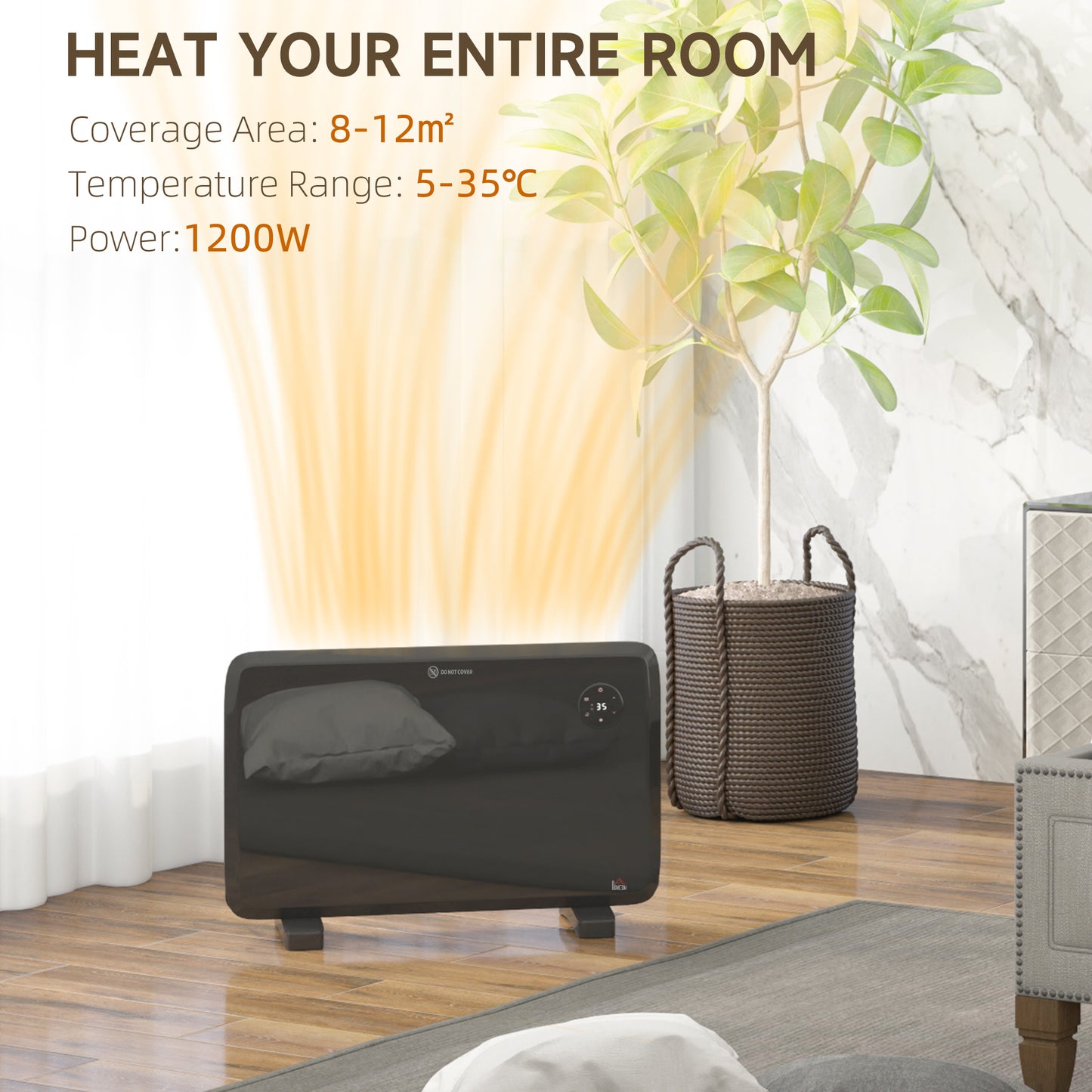 HOMCOM 1200 Watt Freestanding Or Wall Mounted Electric Convector Heater With Adjustable Thermostat Black