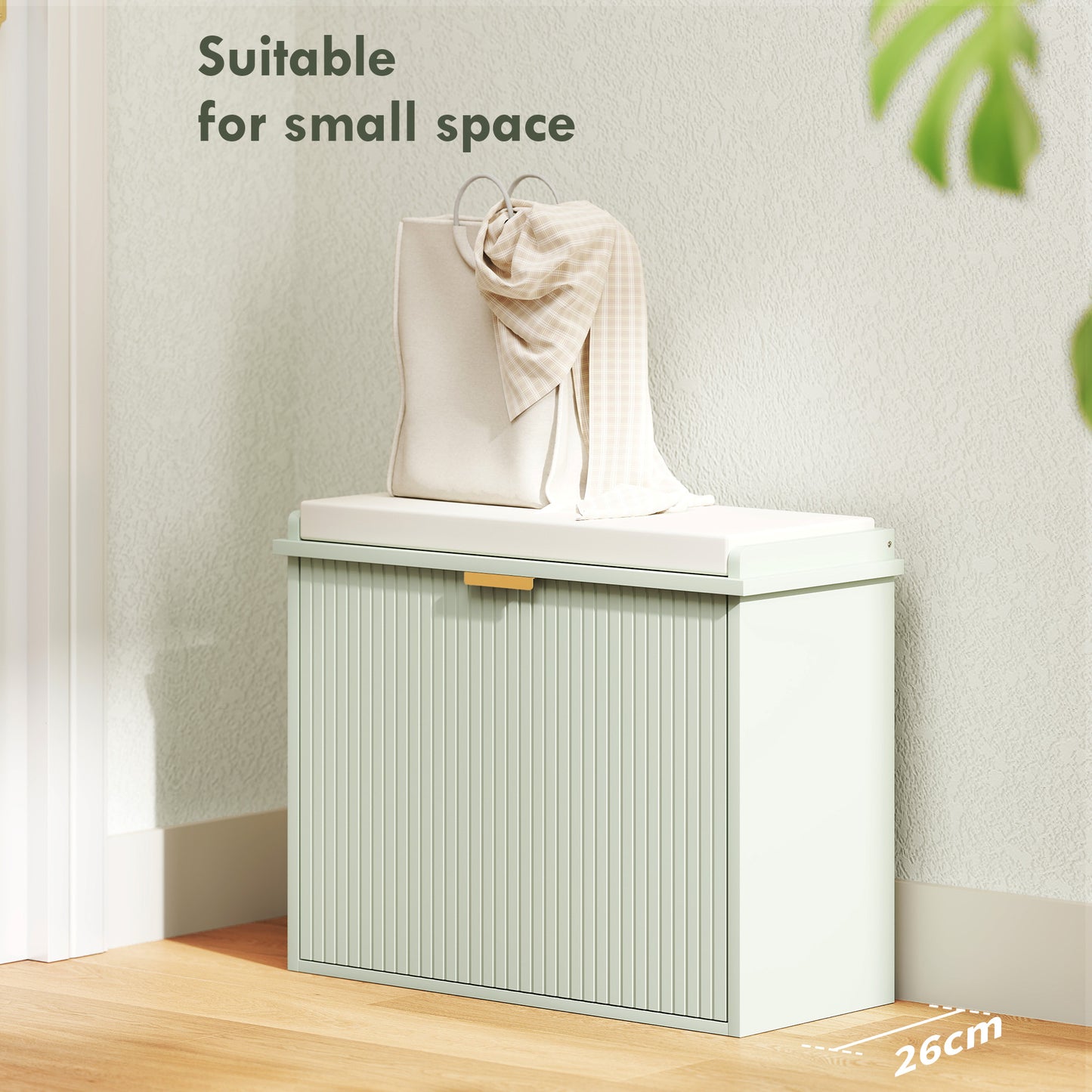 HOMCOM Elegant Six Shoe Bench With Top Seat And Flip Drawer Green Linen Feel Cushioned Entryway Bench