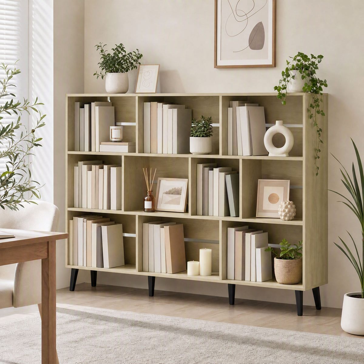 HOMCOM 10 Cube Modern Bookcase With Solid Wood Legs And Anti Tip Kit In Oak