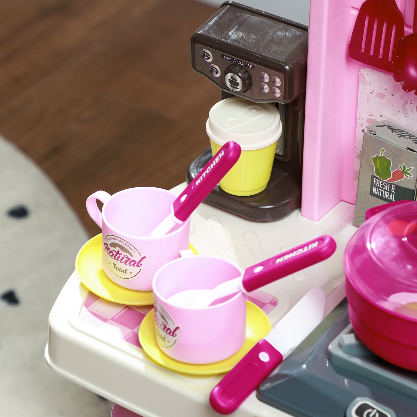 AIYAPLAY 33-Piece Pink Kitchen Playset for Kids with Lights, Sounds, and Storage - Perfect for Ages 3-6