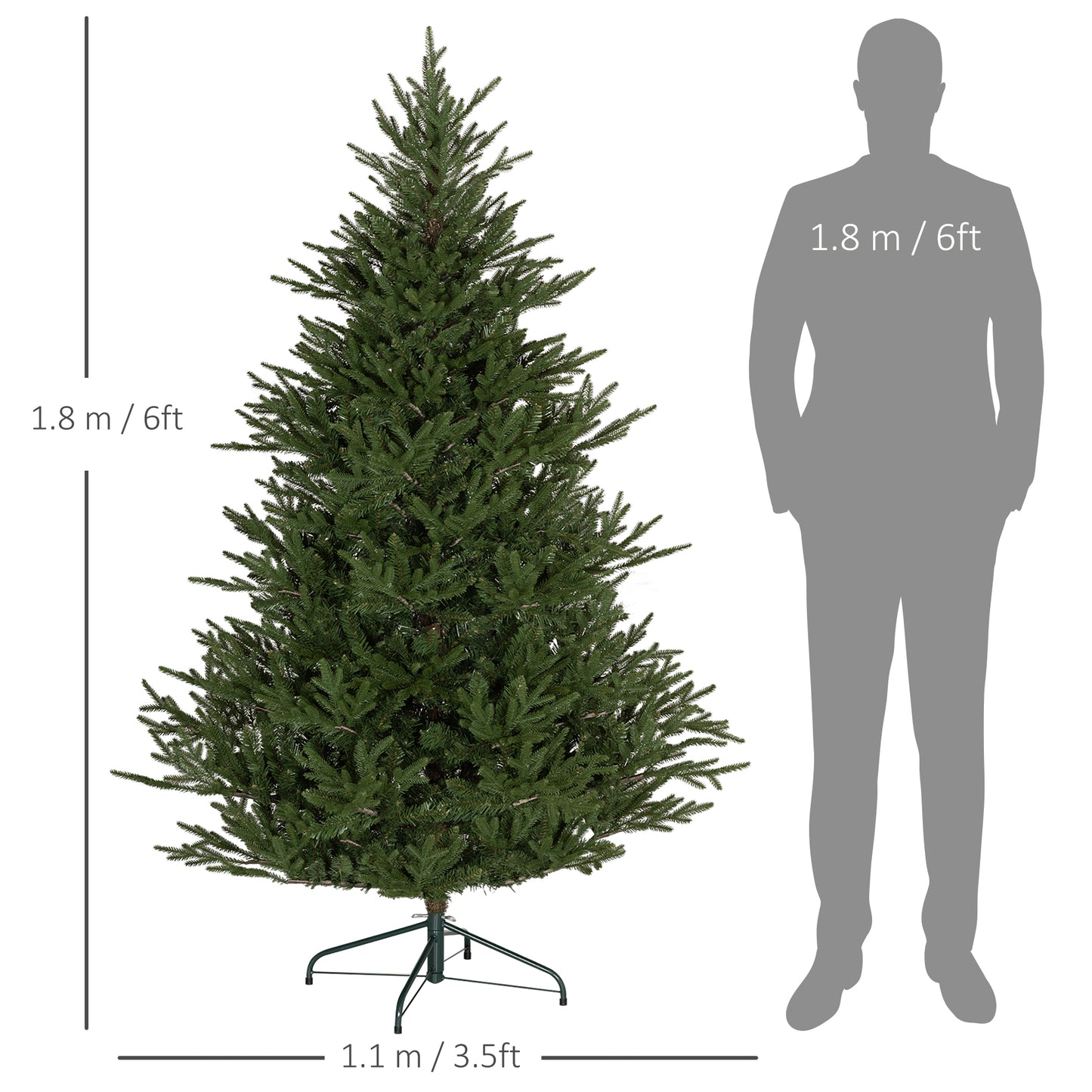 HOMCOM Lifelike 6ft Green Artificial Christmas Tree with 2380 Tips and Sturdy Metal Base - ALL4U RETAILER LTD