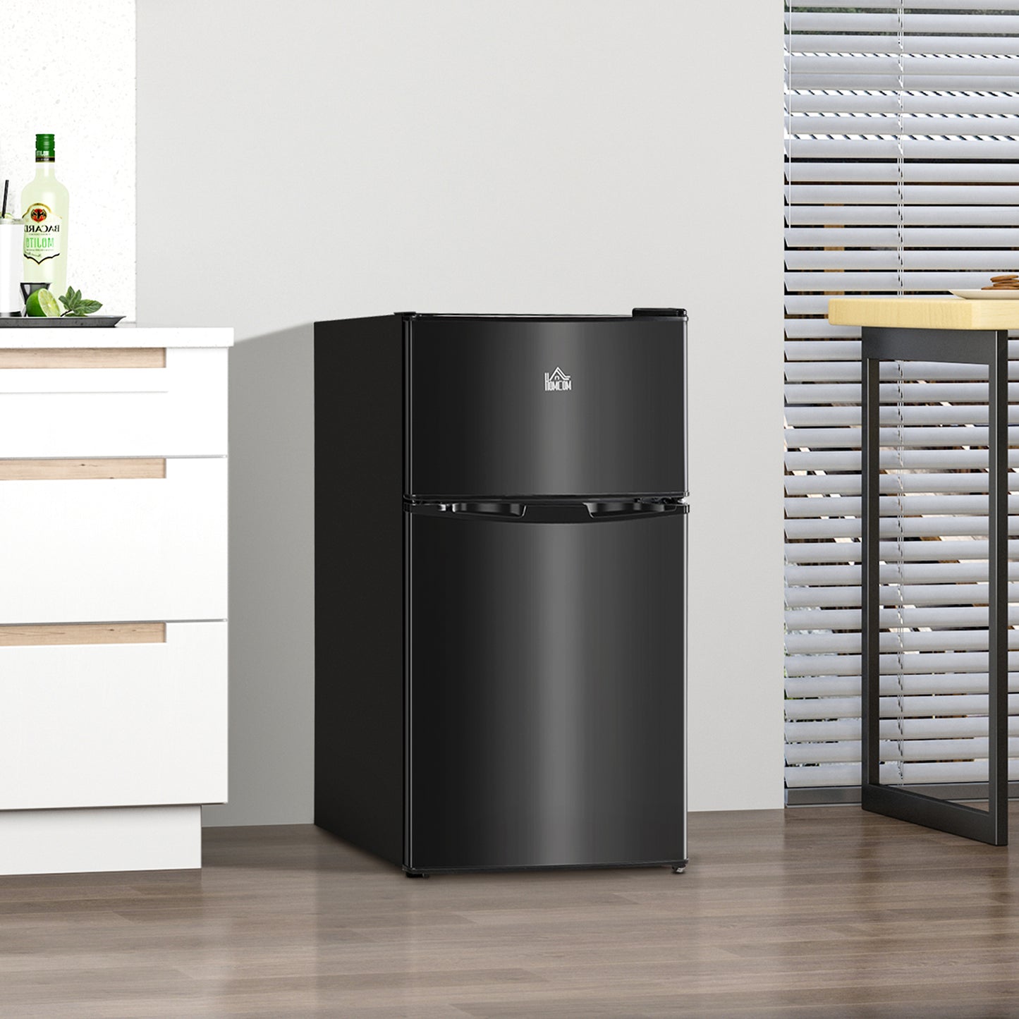 HOMCOM 88L Under Counter Fridge Freezer Black 25L Freezer 63L Fridge 5 Setting Temperature