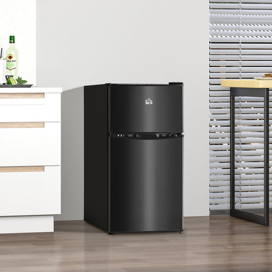 HOMCOM 88L Under Counter Fridge Freezer Black 25L Freezer 63L Fridge 5 Setting Temperature