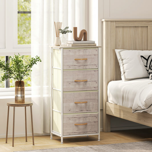 HOMCOM Four Drawer Fabric Chest With Steel Frame Side Pockets And Bedroom Storage Hooks