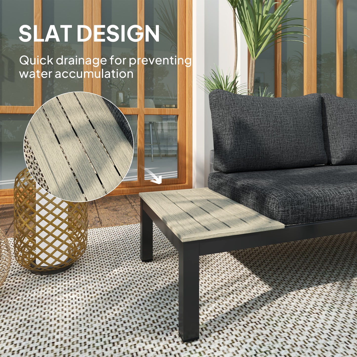 Outsunny 3 Piece Aluminium Outdoor Garden Furniture Set 4 Seater Corner Sofa With 2 Loveseats And Coffee Table