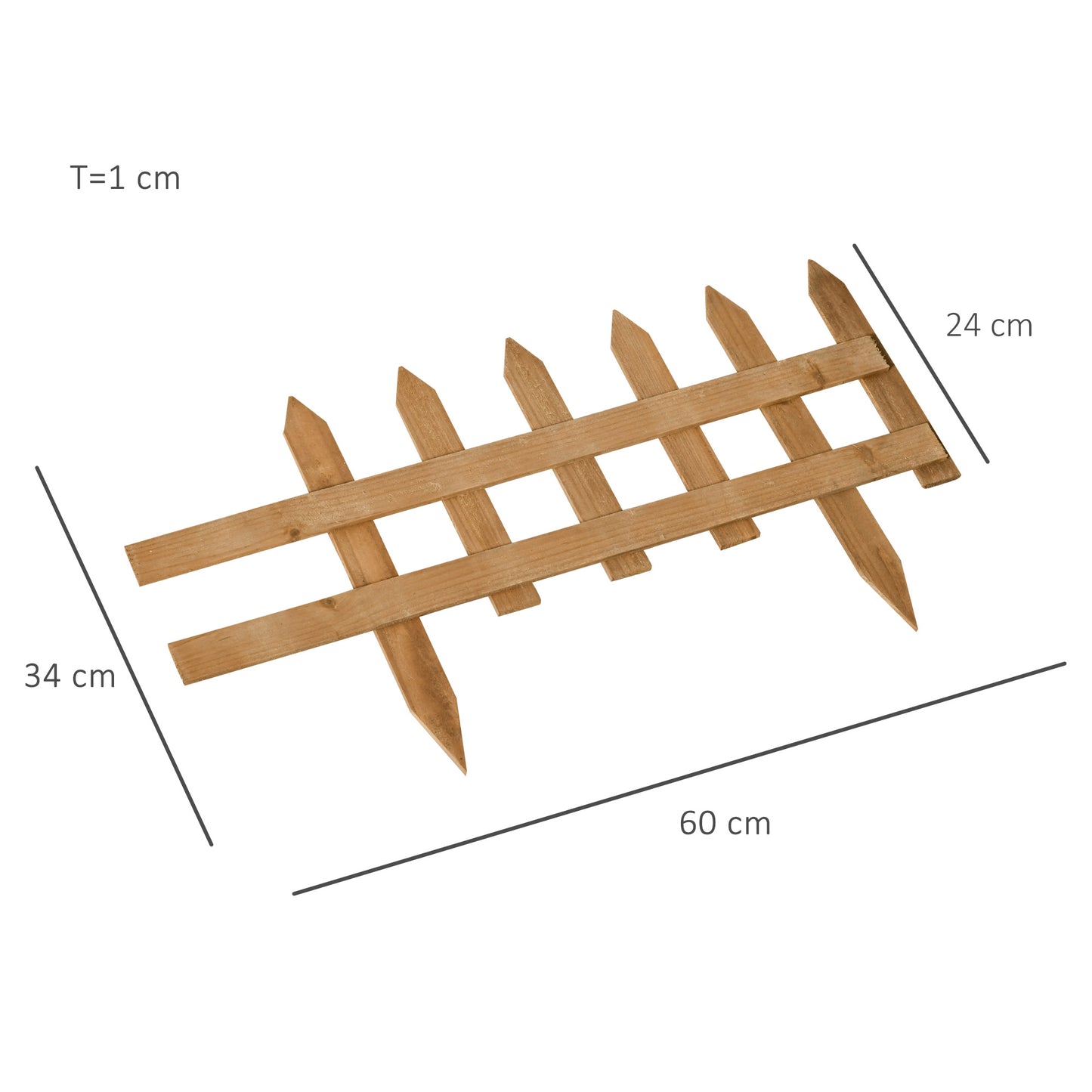 Outsunny 24 Pack Wooden Border Fences For Garden Edging And Flowerbeds 60L x 1D x 34H Cm Brown