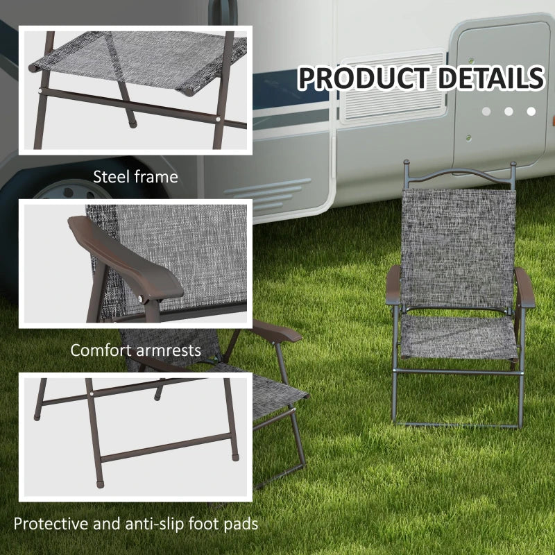 Outsunny Grey Folding Garden Chairs Set of 2 with Fabric Mesh Seats - Portable Outdoor Seating - ALL4U RETAILER LTD