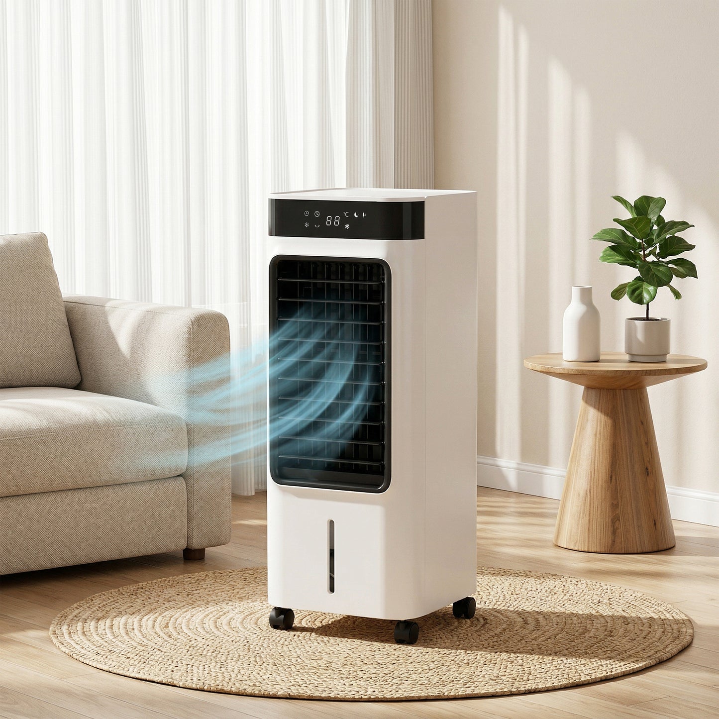 HOMCOM Portable 3In1 Air Cooler Evaporative Humidifier 7L Water Tank 48 Degree Oscillation White