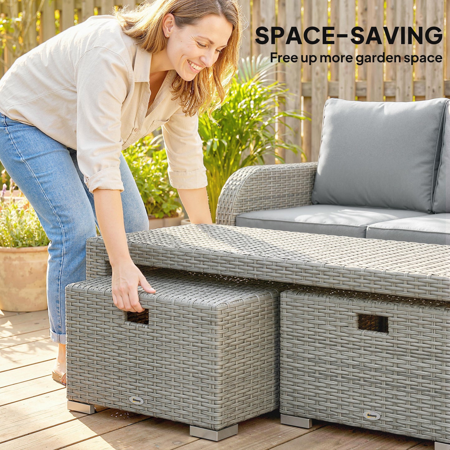 Outsunny Six Piece Rattan Garden Furniture Set With Reclining Armchairs Dark Grey