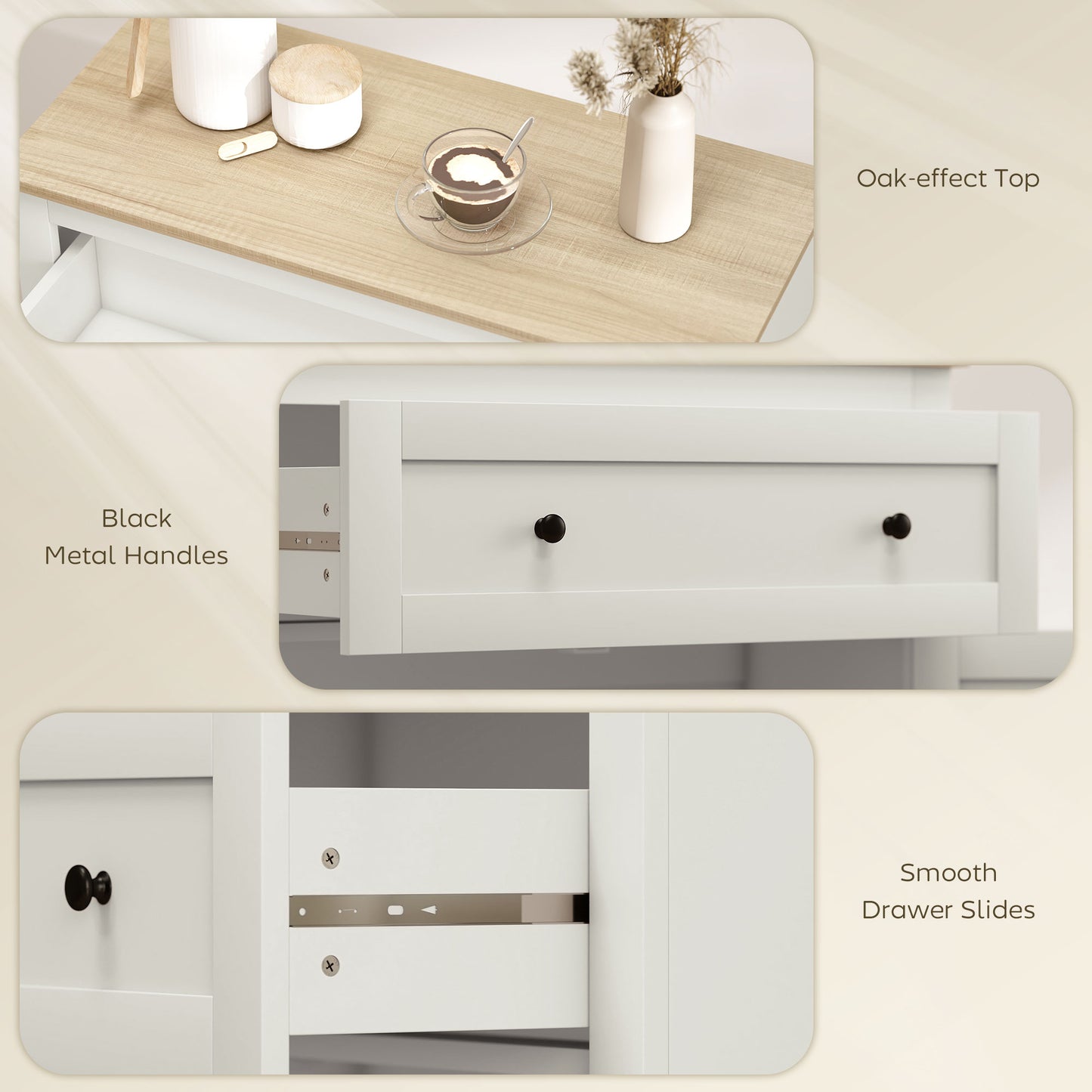HOMCOM Cream White Sideboard Storage Cabinet With Adjustable Shelf Drawer And Double Doors For Kitchen Dining Living
