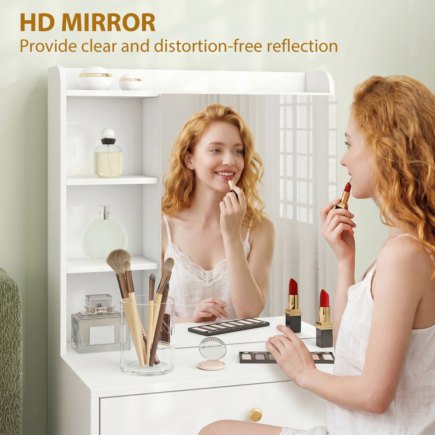 HOMCOM Dressing Table With Mirror And Storage Stool Compact Vanity Table With Cabinet Drawers And Open Shelves White
