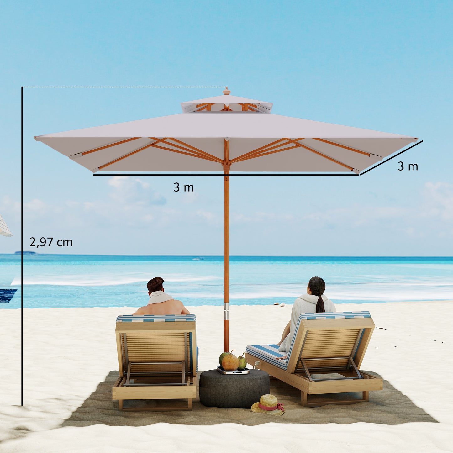 Outsunny 3 x 3m Garden Parasol with Double Tier Canopy UV Resistant Patio Umbrella for Sun Shade Outdoor Dining Grey