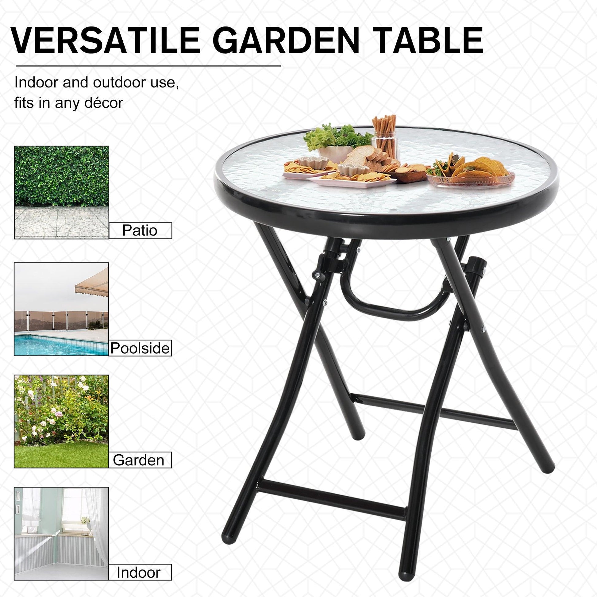 Outsunny Folding Garden Table Round Foldable Table with Safety Buckle Black - ALL4U RETAILER LTD