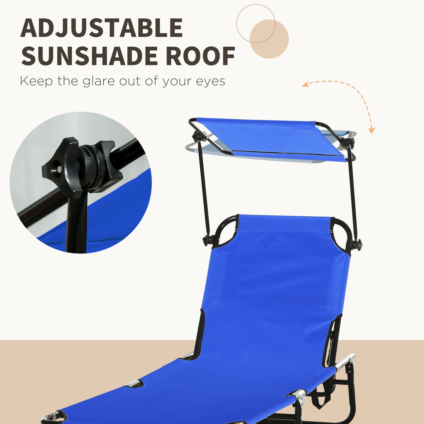 Outsunny Set of Two Folding Sun Loungers with Adjustable Backs and Sun Canopies Blue
