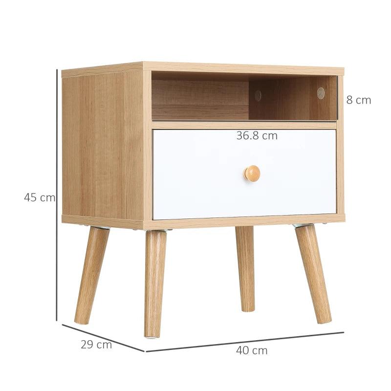 HOMCOM Set of 2 Bedside Tables - Modern Nightstands with Drawer and Shelf - End Tables for Living Room, Bedroom - Natural - ALL4U RETAILER LTD