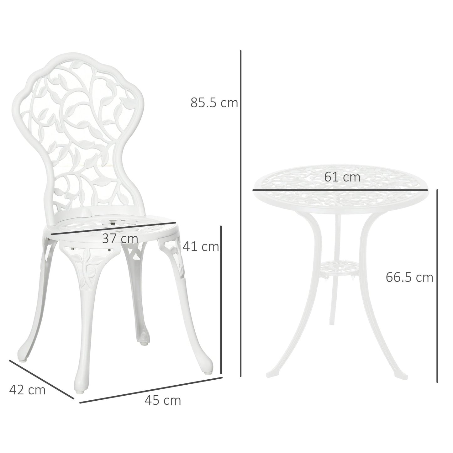 Outsunny 3 Piece Bistro Set - White - ALL4U RETAILER LTD