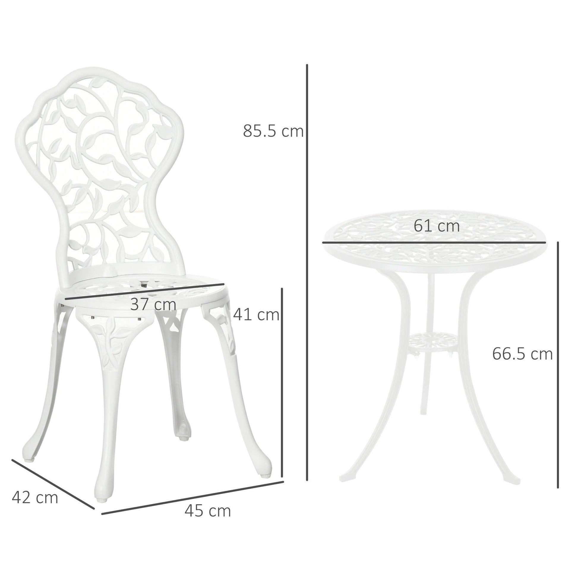 Outsunny 3 Piece Bistro Set - White - ALL4U RETAILER LTD