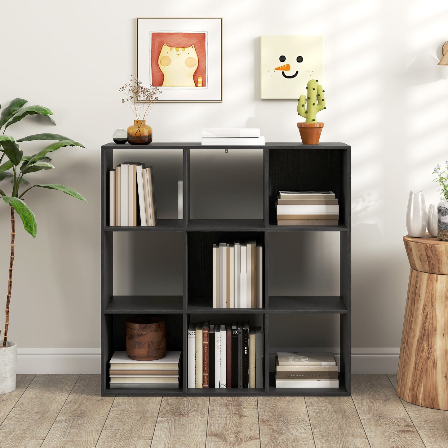 HOMCOM Nine Cube Storage Shelf Black Sturdy Particle Board Cube Organizer for Home and Office Use Easy Assembly
