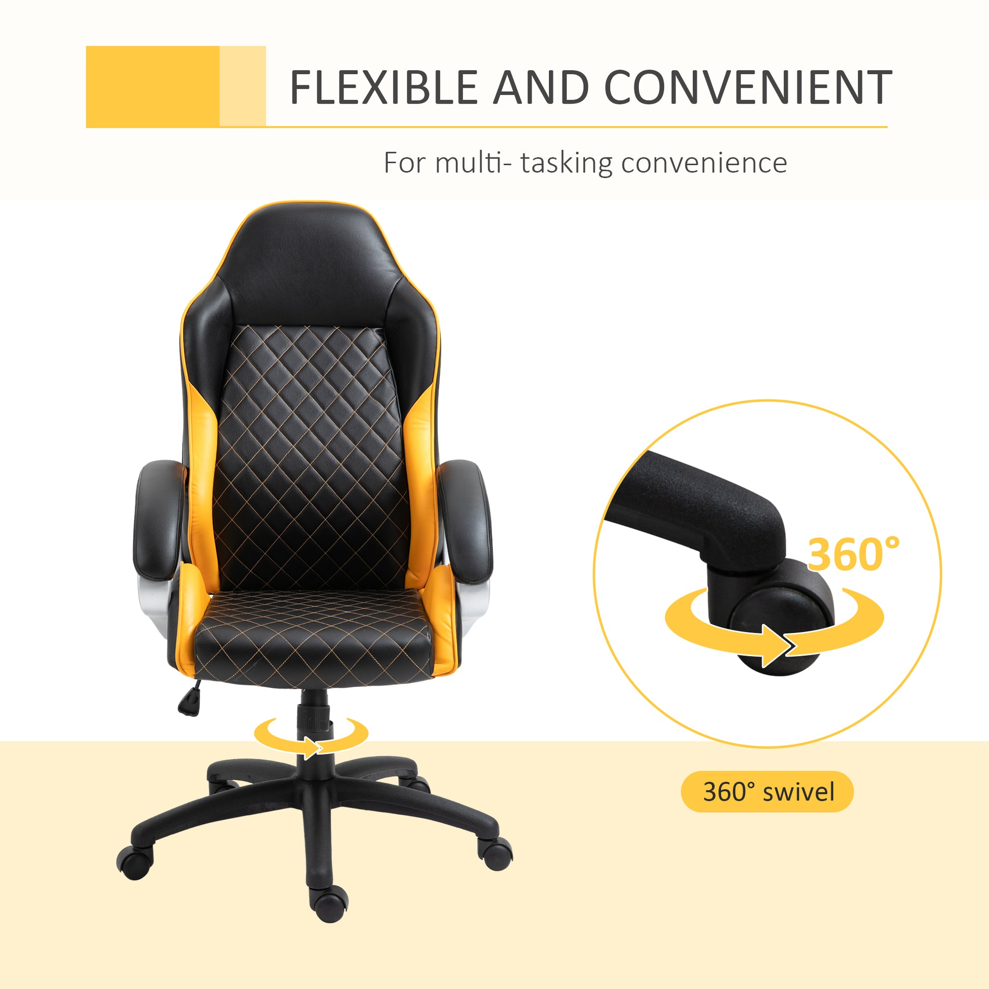 HOMCOM Ergonomic High-Back Rocking Desk Chair in Black and Orange Faux Leather - ALL4U RETAILER LTD