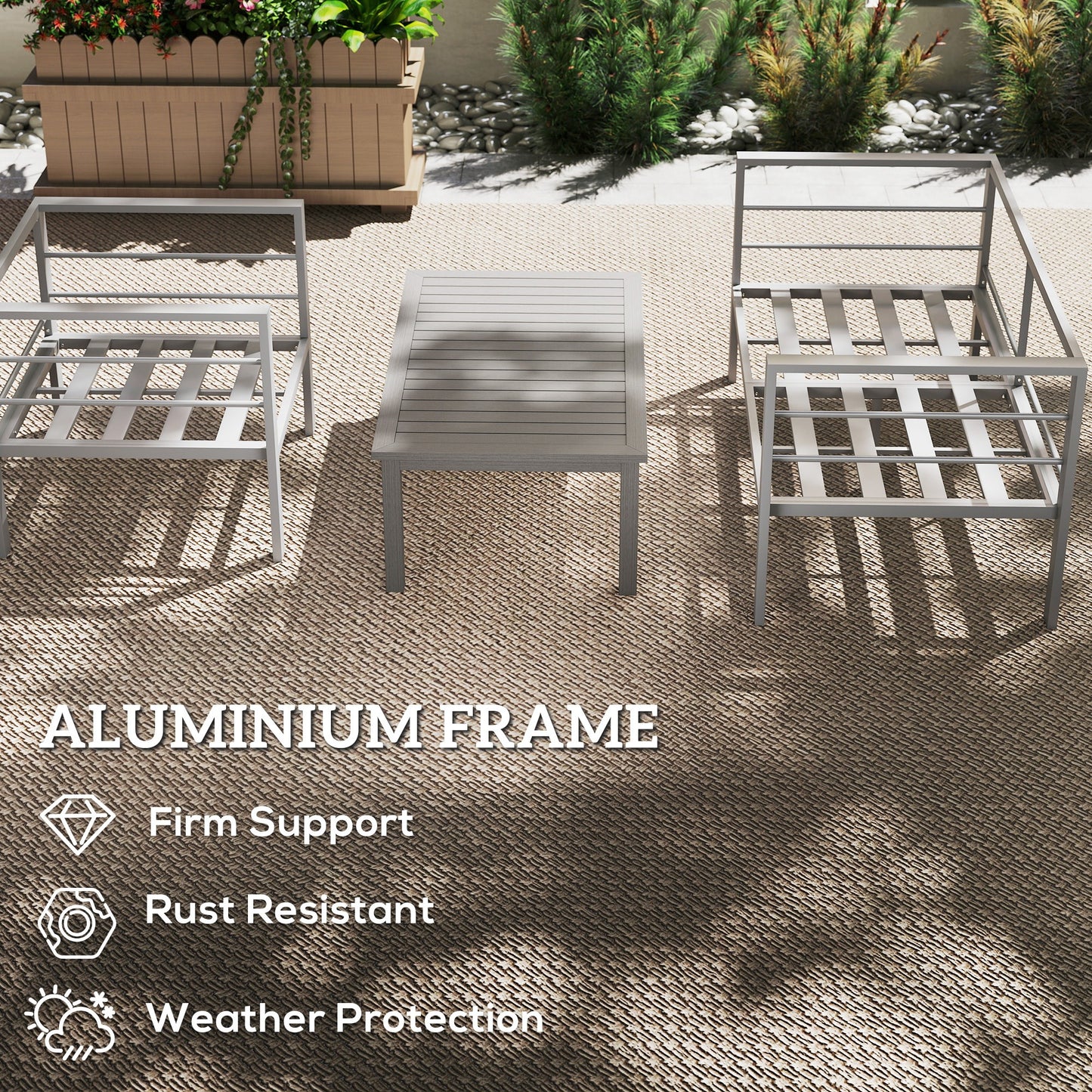 Outsunny 4 Piece Garden Furniture Set Aluminium 4 Seater Sofa with 2 Armchairs Loveseat Coffee Table Charcoal Grey