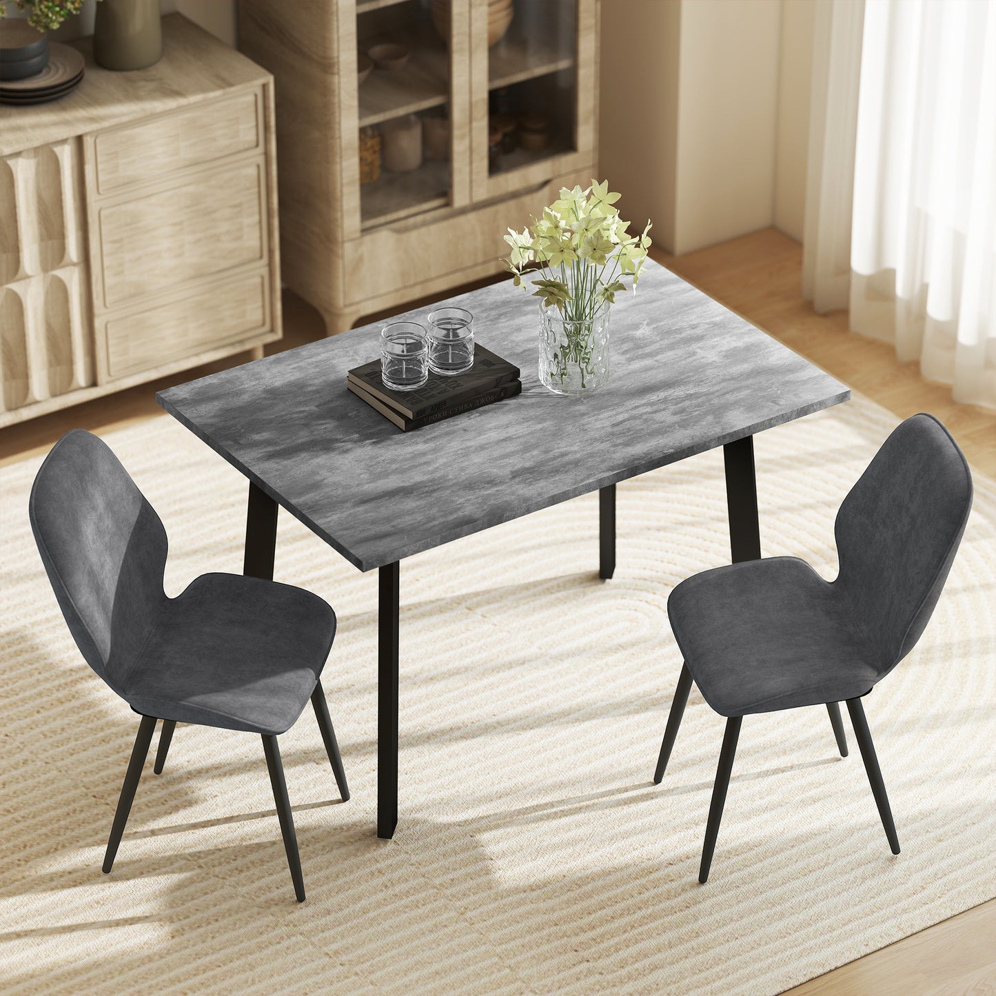 HOMCOM Dining Set With Kitchen Table And Two Velvet Upholstered Chairs In Dark Grey
