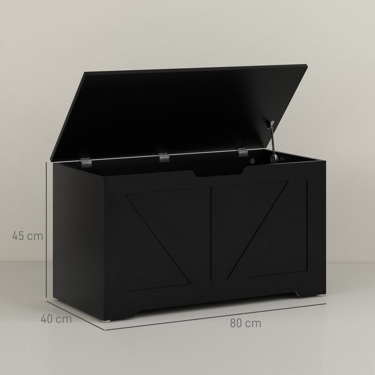 HOMCOM 100L Storage Ottoman Bench With Safety Hinges Black Wood Effect For Living Room Storage And Seating