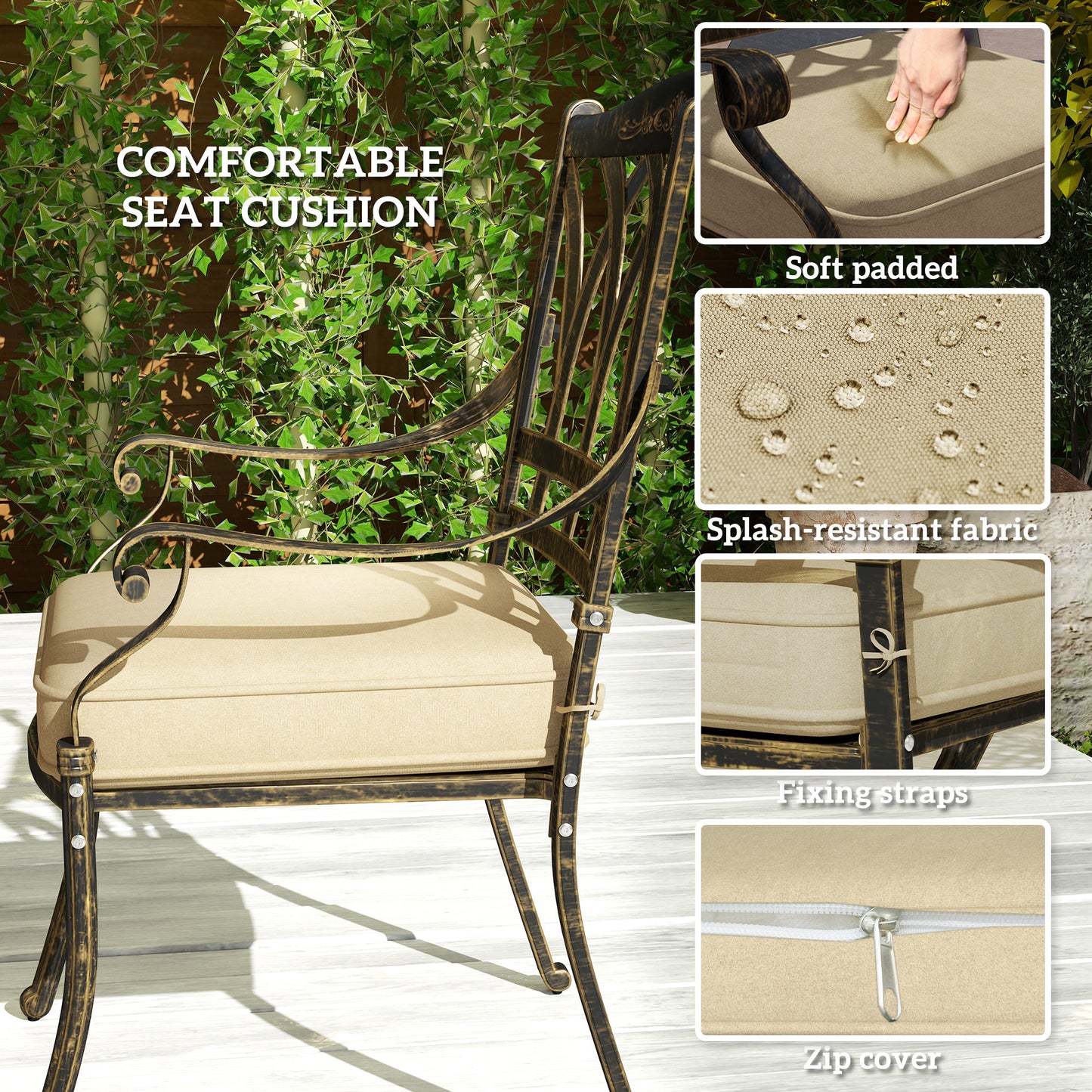 Outsunny Seven Piece Cast Aluminium Garden Dining Set In Bronze Tone With Rectangular Table And Six Chairs