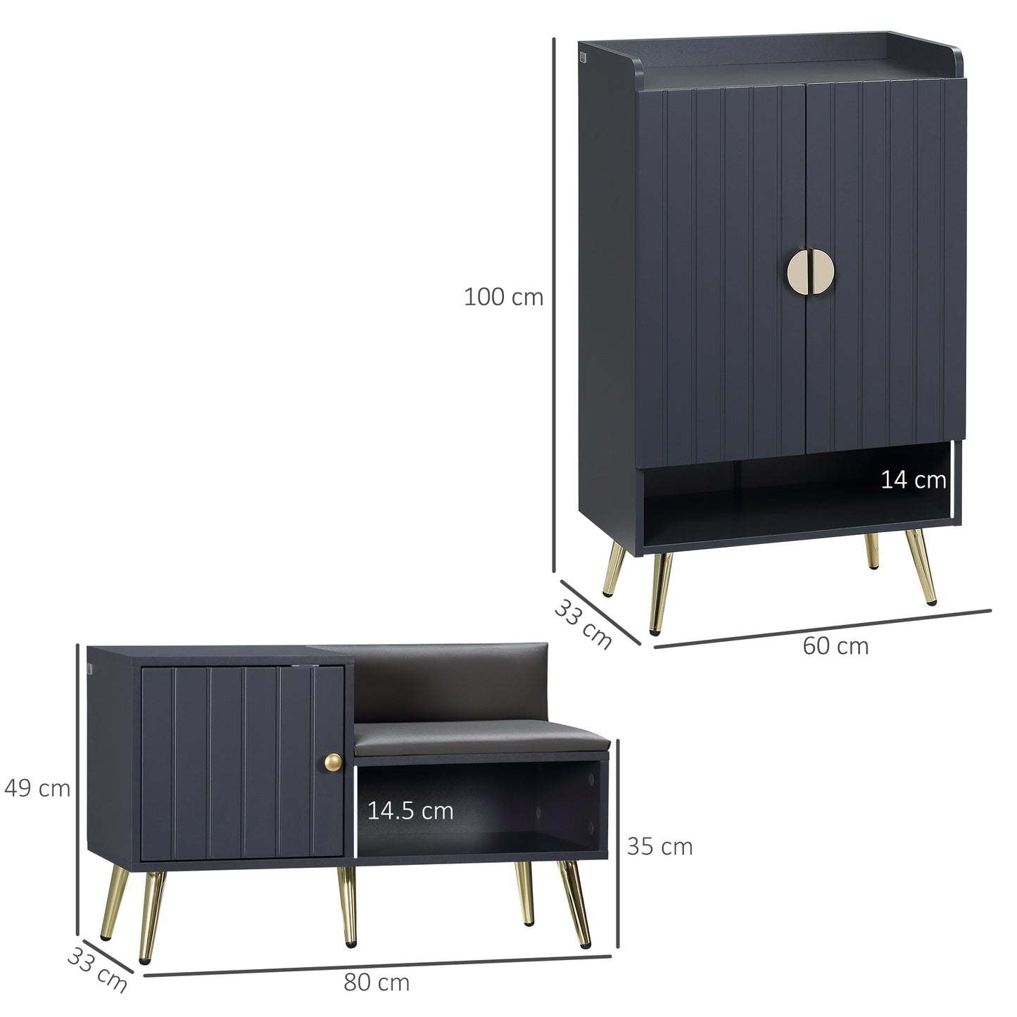 HOMCOM 19 Pairs Hallway Shoe Cabinet With Adjustable Shelves And Steel Legs Grey Entryway Furniture Set
