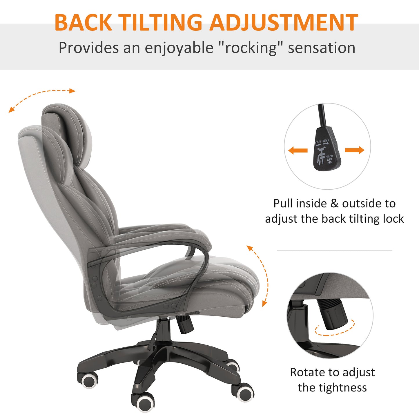 Vinsetto High Back Massage Office Chair with Adjustable Swivel Seat and Extra Padding, Grey - ALL4U RETAILER LTD