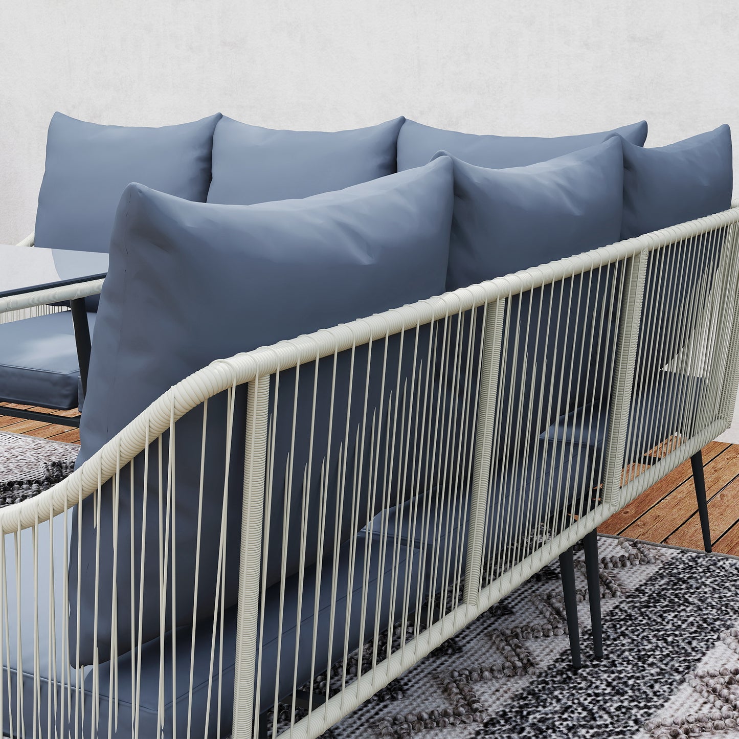 Outsunny Six Piece Rattan Garden Sofa Set Grey With Square Table And Footstools