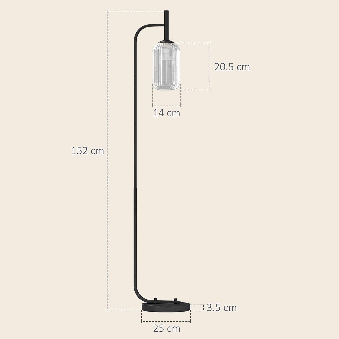 HOMCOM Floor Lamp Glass Shade Modern Standing Lamp With Foot Switch Black Bulb Not Included For Living Room Or Bedroom