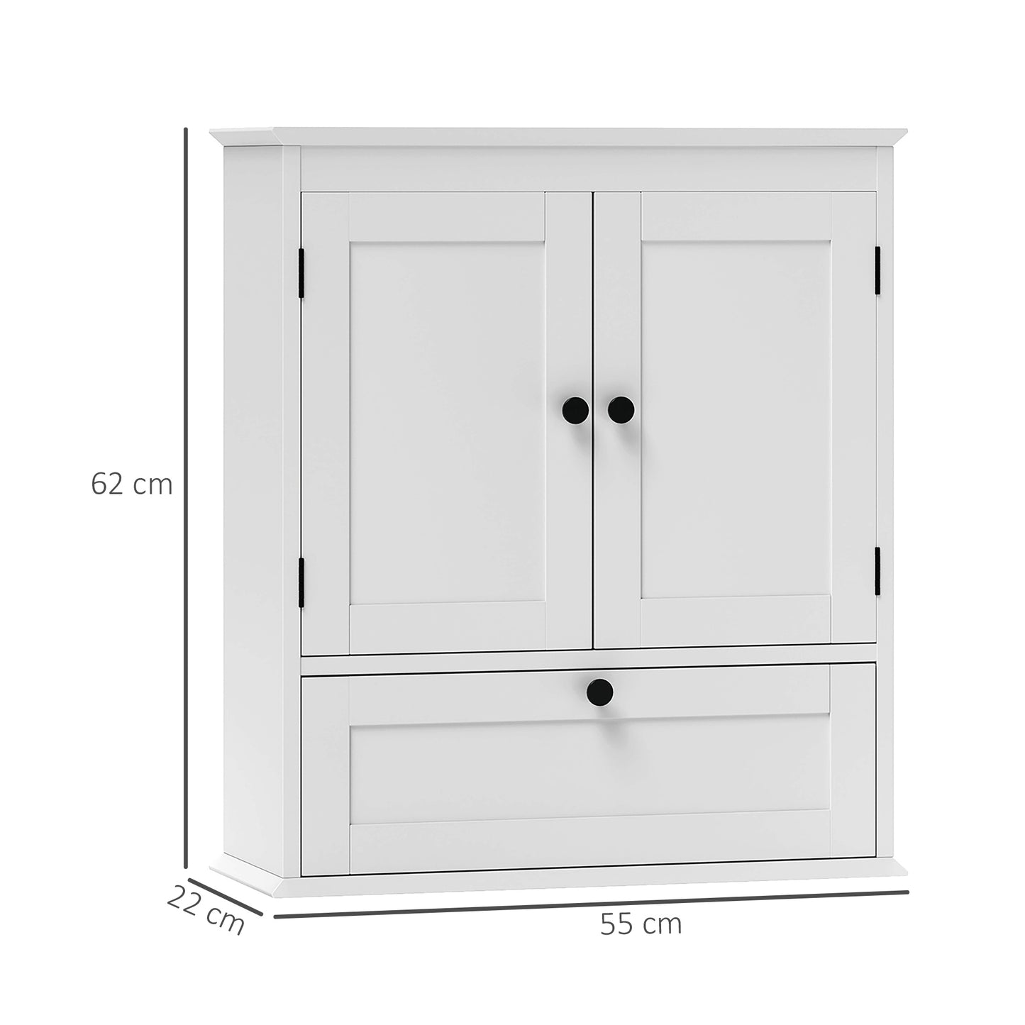 HOMCOM White Wall Mounted Bathroom Cabinet With Adjustable Shelf And Recessed Doors Three Compartments