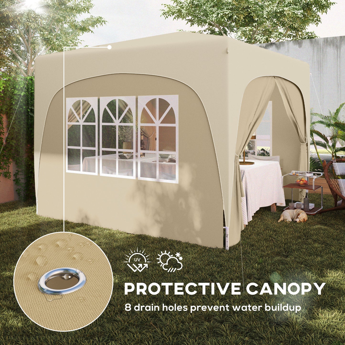Outsunny 3x3m Pop Up Gazebo Shelter UPF50 Canopy UV Protection Adjustable Height 253cm 263cm 273cm Sand
