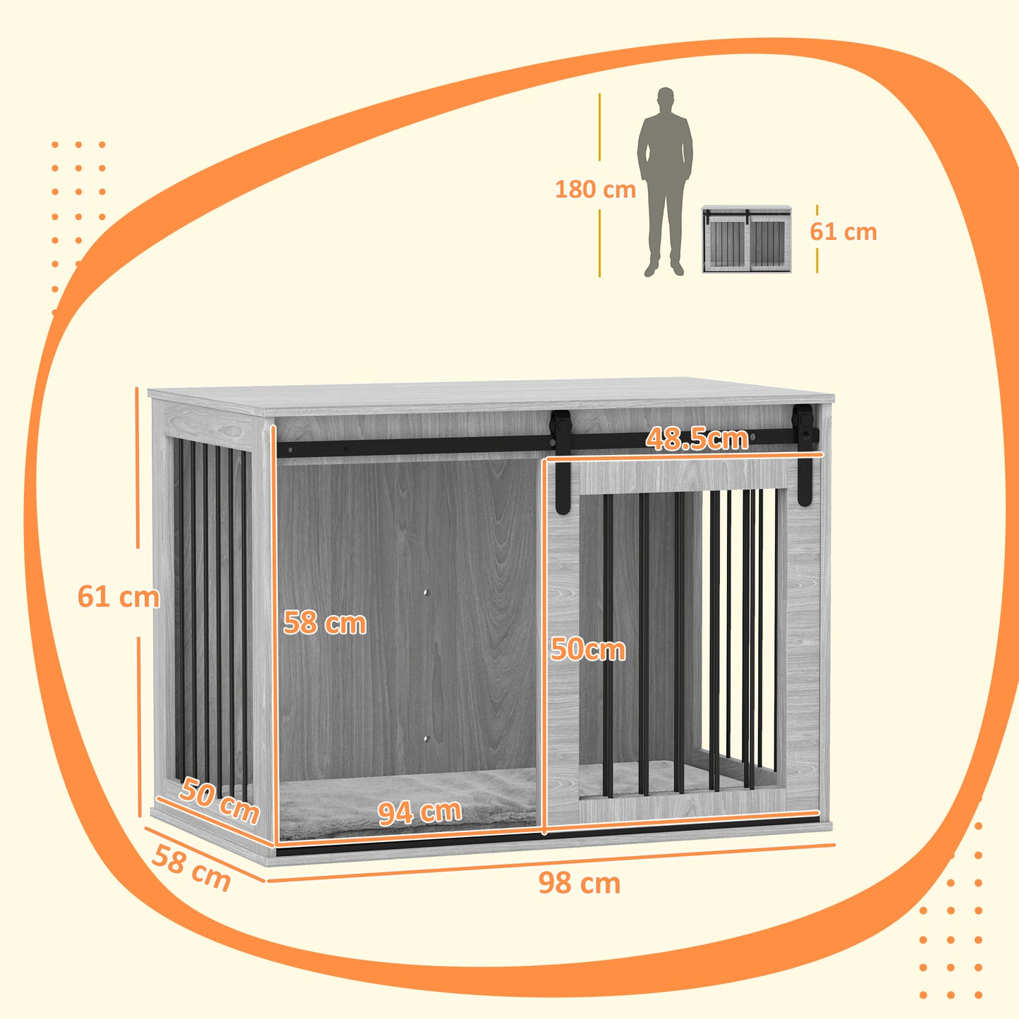 Stylish Grey Dog Crate with Removable Cushion for Large Breeds - PawHut 100cm - ALL4U RETAILER LTD