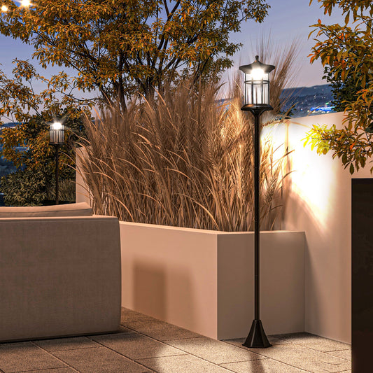 Outsunny Set Of Two 1.8m Traditional Style Solar Lamp Posts Black Stainless Steel IP44 Outdoor Garden Lighting 2 Pack