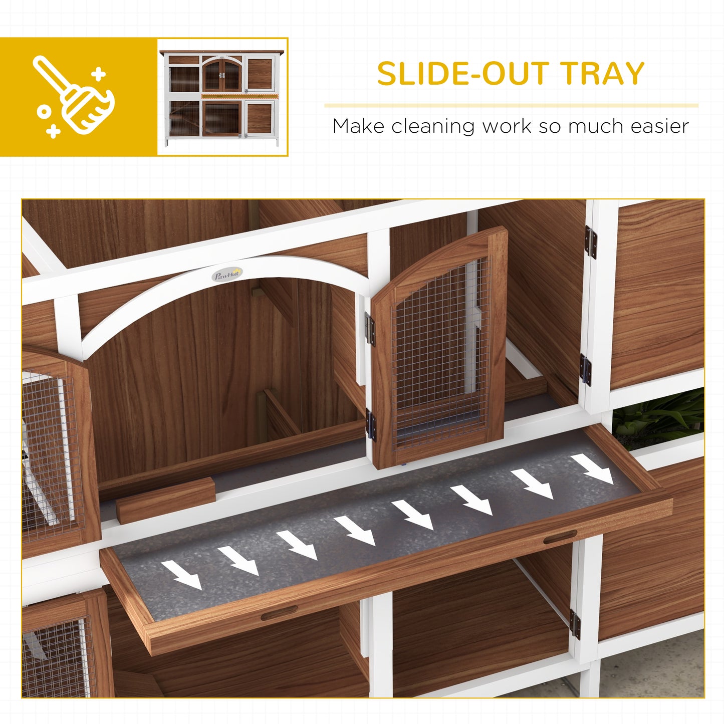 PawHut Double-Deck Wooden Guinea Pig House with Removable Roof and Easy Clean Tray - ALL4U RETAILER LTD