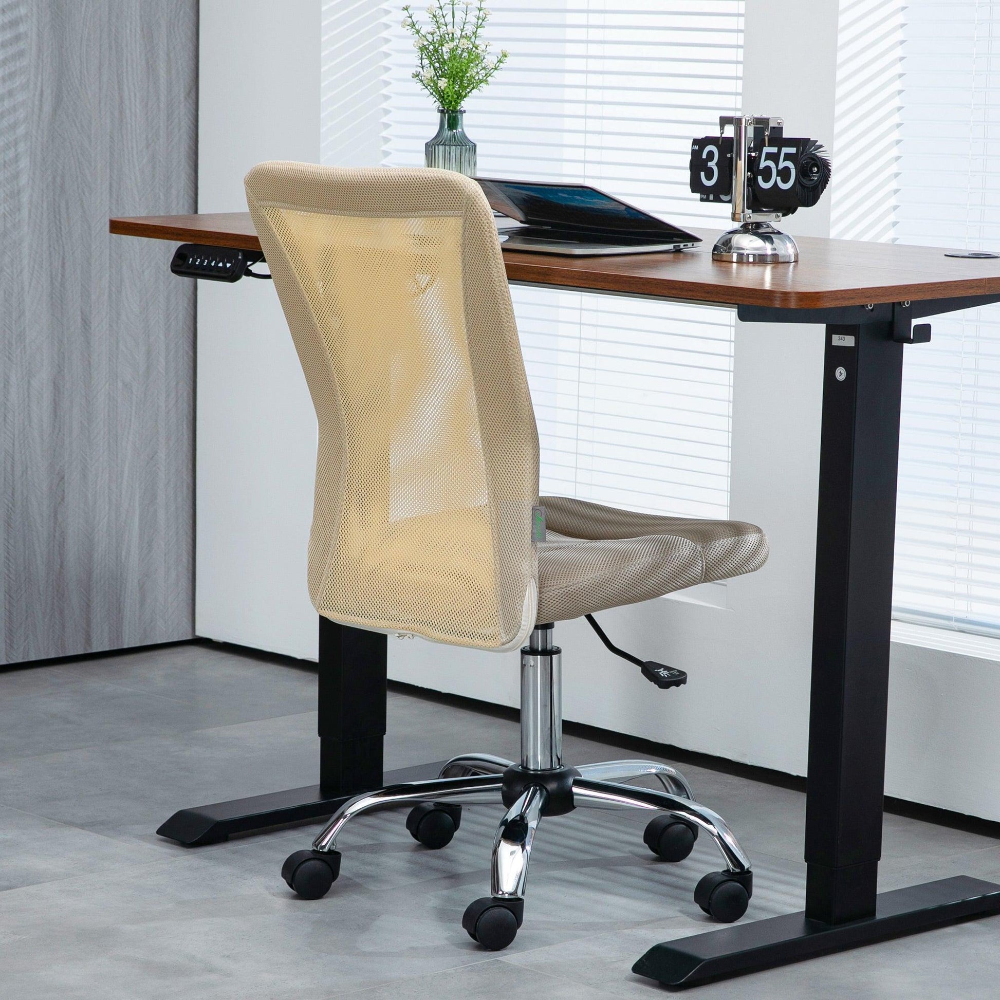 Vinsetto Beige Mesh Office Chair, Adjustable Height, Armless Study Chair - ALL4U RETAILER LTD