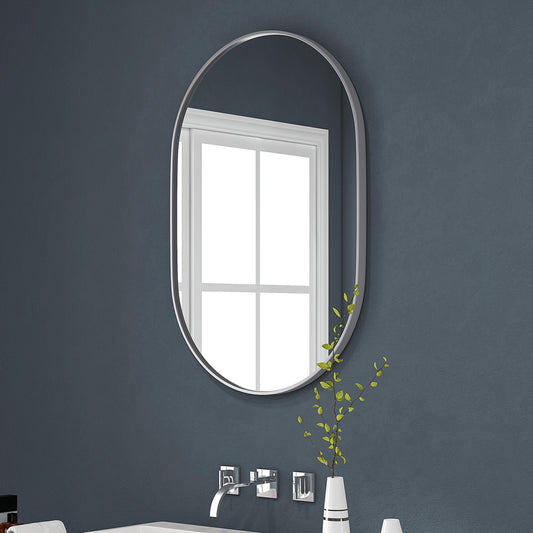 Kleankin Sleek Oval Aluminium Frame Bathroom Mirror - Versatile Wall-mounted Vanity Mirror for Any Space, 60 x 90cm - ALL4U RETAILER LTD