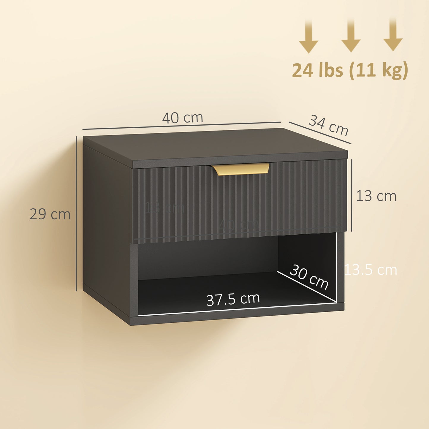 HOMCOM Floating Nightstands Set of 2 Modern Wall Mounted Bedside Tables Black Space Saving