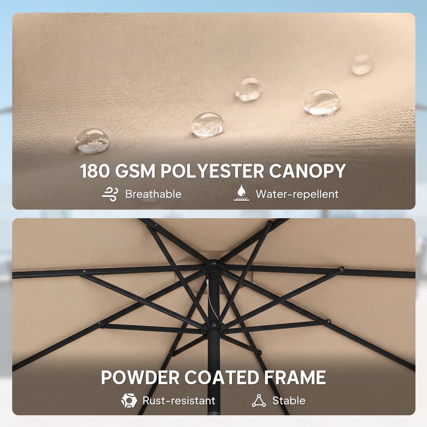 Outsunny 2.7m Garden Parasol Umbrella With Cross Base And Sandbag Retractable Ribs Outdoor Table Market Umbrella Khaki