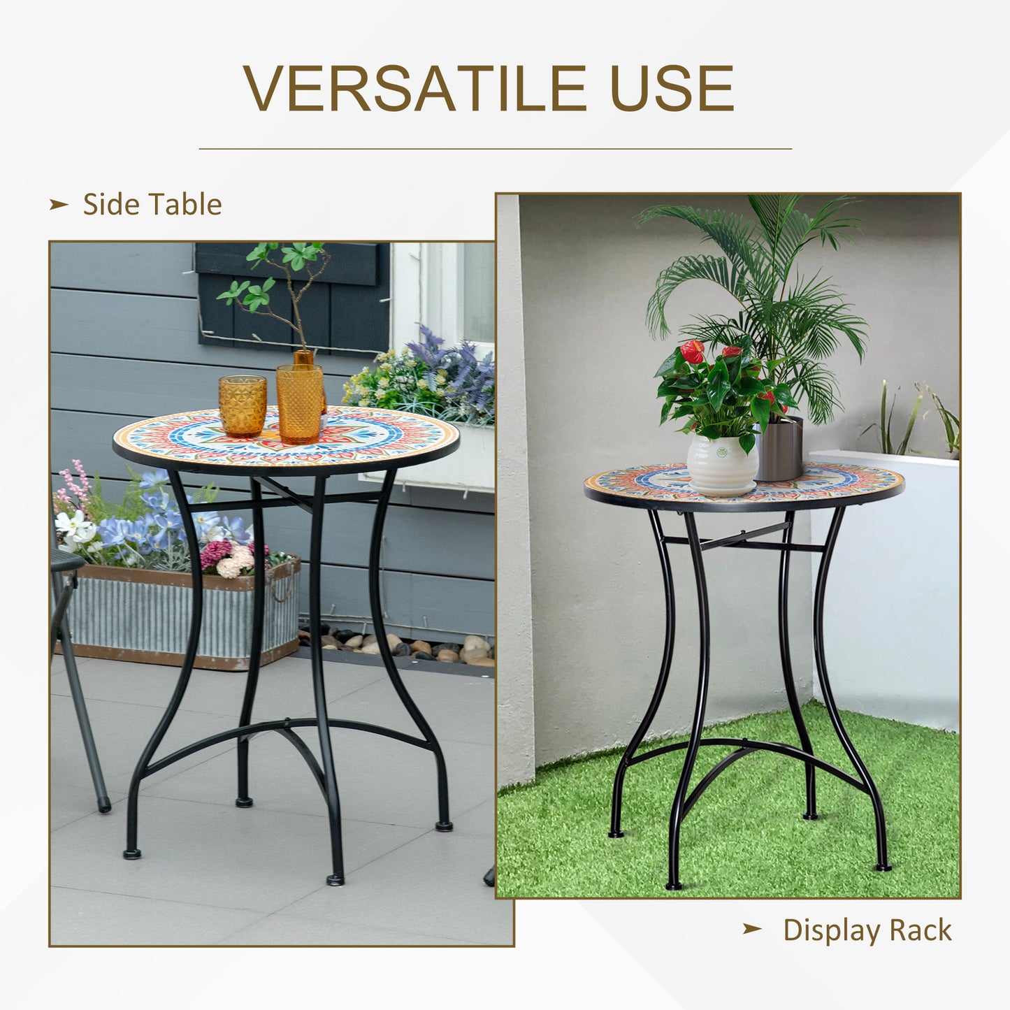 Outsunny Î¦60cm Mosaic Outdoor Patio Table - Red