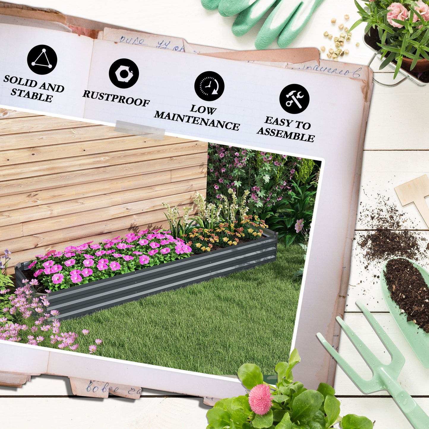 Outsunny 60 By 240cm Galvanised Steel Planter With Open Bottom Pack Of 2 For Outdoor Gardens