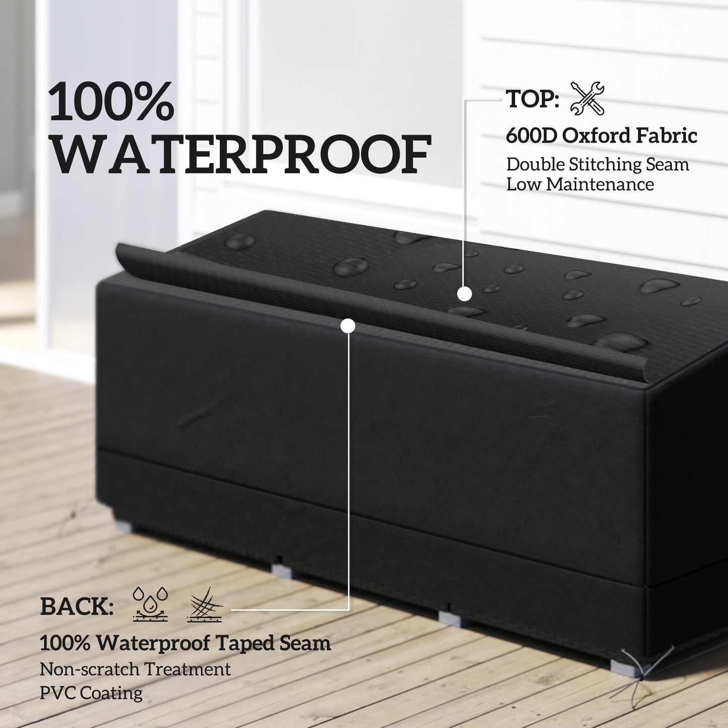 Outsunny Rectangular Patio Furniture Cover Waterproof for 3 Seater Bistro Set 190x72x76cm UV 600D Oxford Black