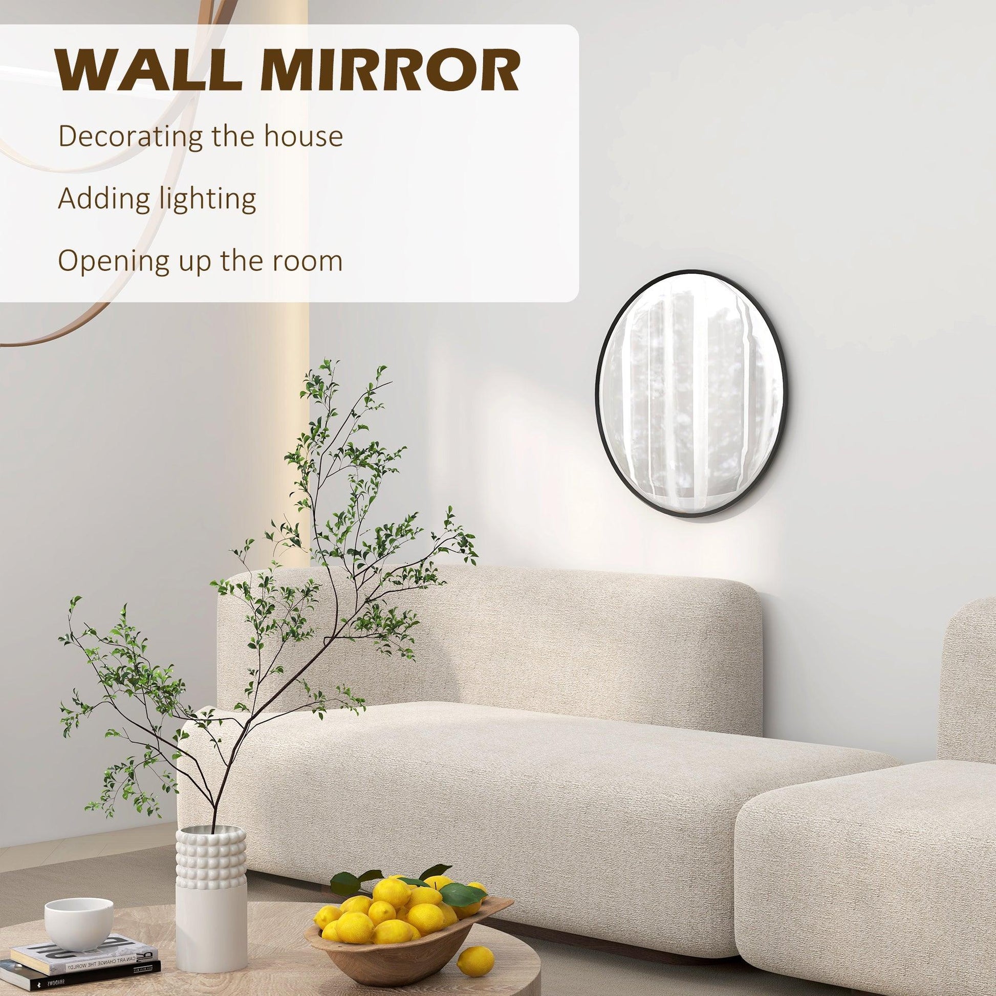 HOMCOM Wall Mirror for Living Room Bedroom, 61 cm Circle Bathroom Mirror, Black - ALL4U RETAILER LTD