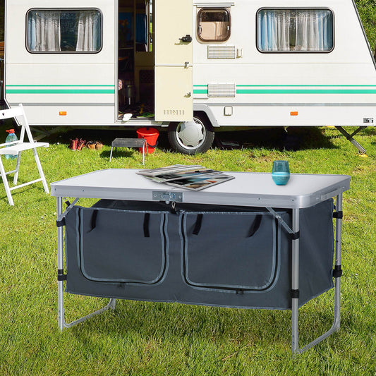 Outsunny Portable Adjustable Aluminum Picnic Table - White Pebbles Design - ALL4U RETAILER LTD