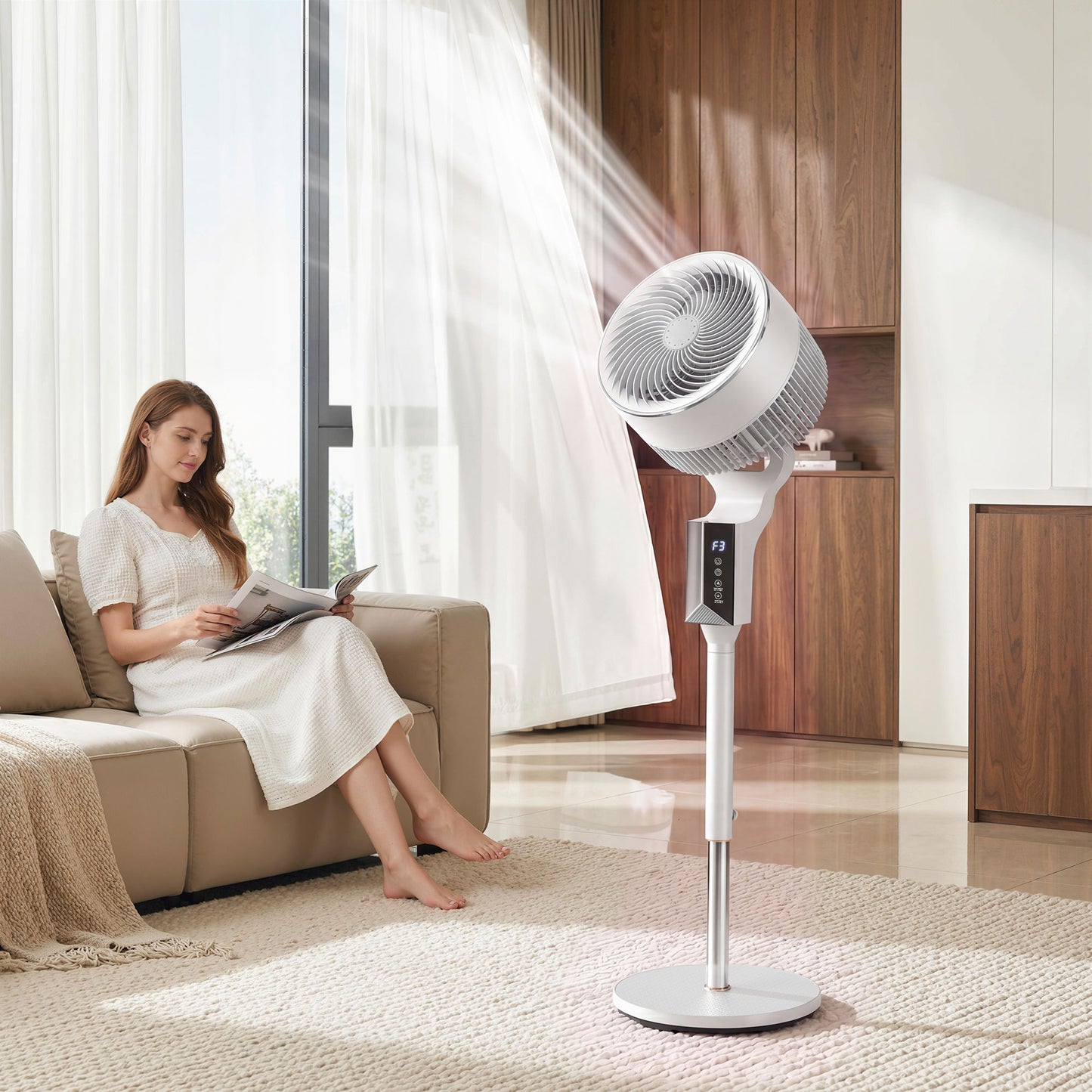 HOMCOM 20 Decibel Silent Pedestal Fan With Remote 46 Inch 85 Degree Oscillation 8 Speeds Aromatherapy Pad White