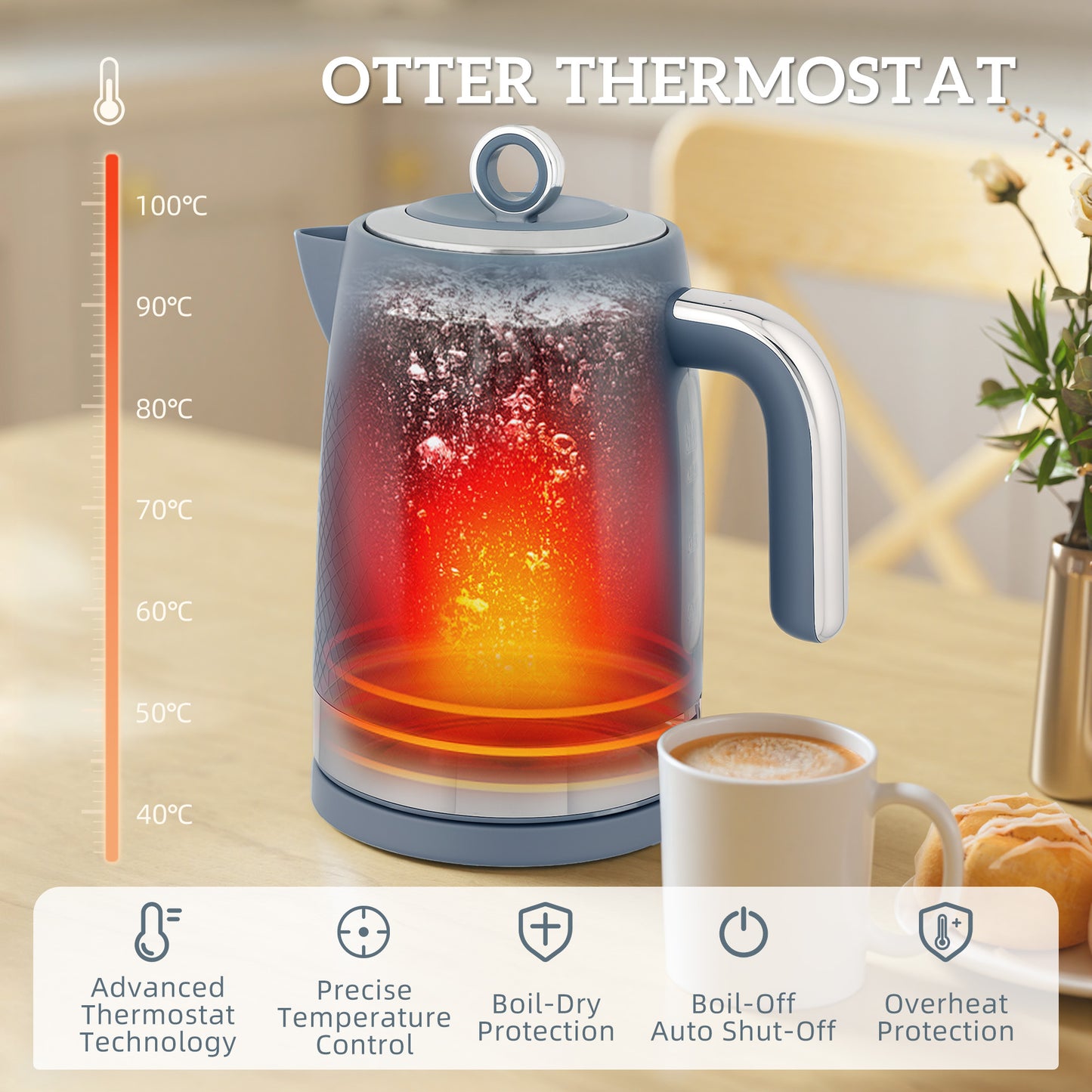 HOMCOM Kettle and Four Slice Toaster Set in Blue with Textured Finish and Otter Thermostat