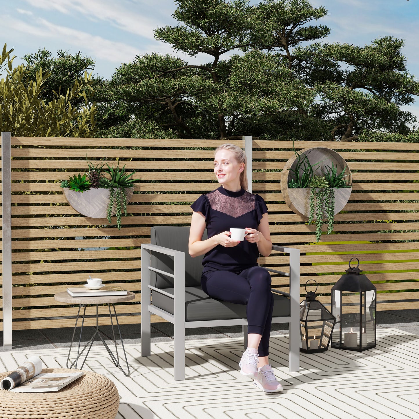 Outsunny Two Piece Garden Sofa Set All Weather With Removable Cushions Metal Frame Outdoor Furniture Charcoal Grey