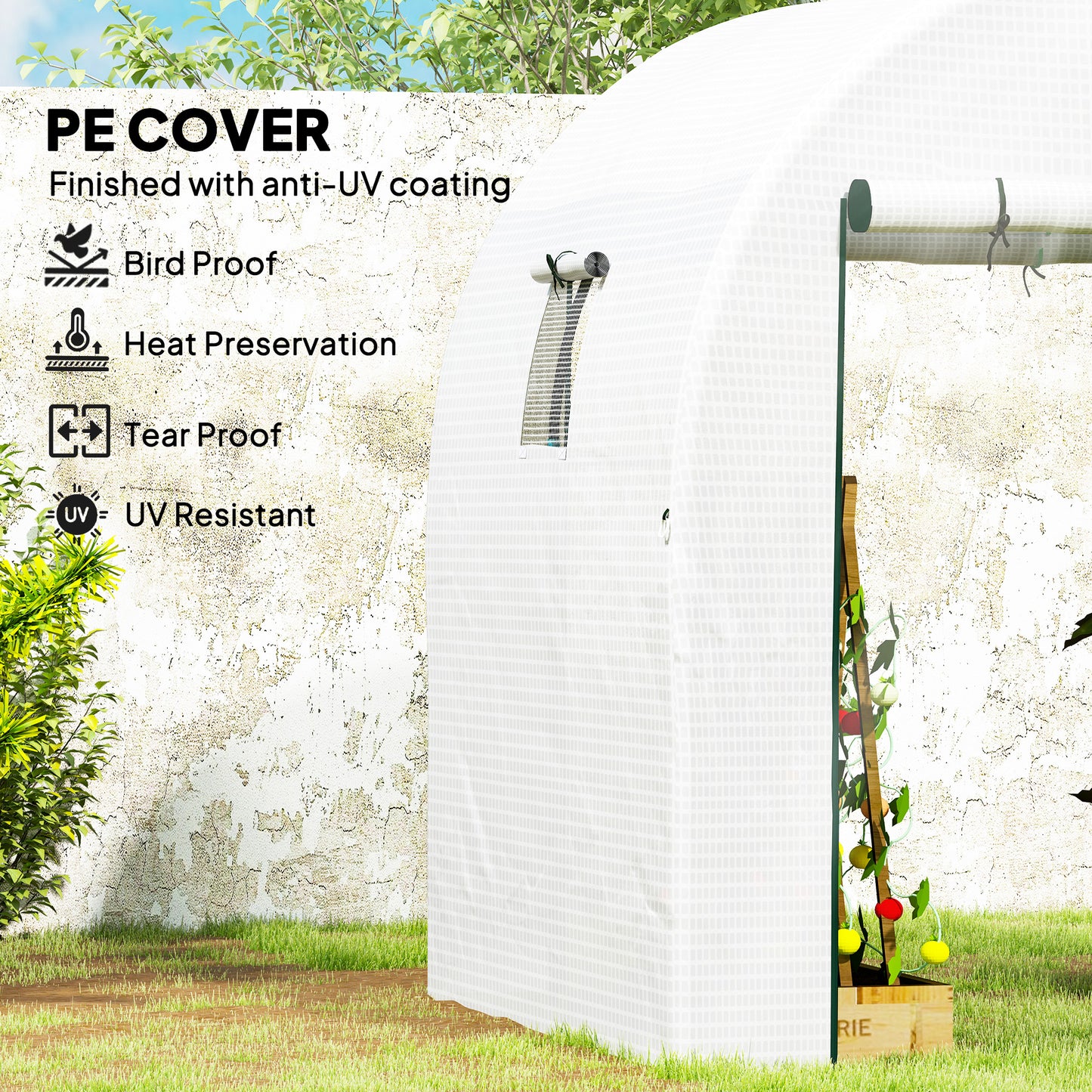 Outsunny 180 x 180cm Walk In Polytunnel Greenhouse White With Zipped Door And Mesh Windows