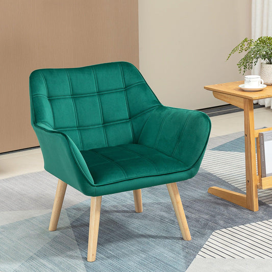 HOMCOM Accent Chair, Arm Chair with Wide Arms, Slanted Back, Thick Padding and Rubber Wooden Legs for Living Room, Green - ALL4U RETAILER LTD